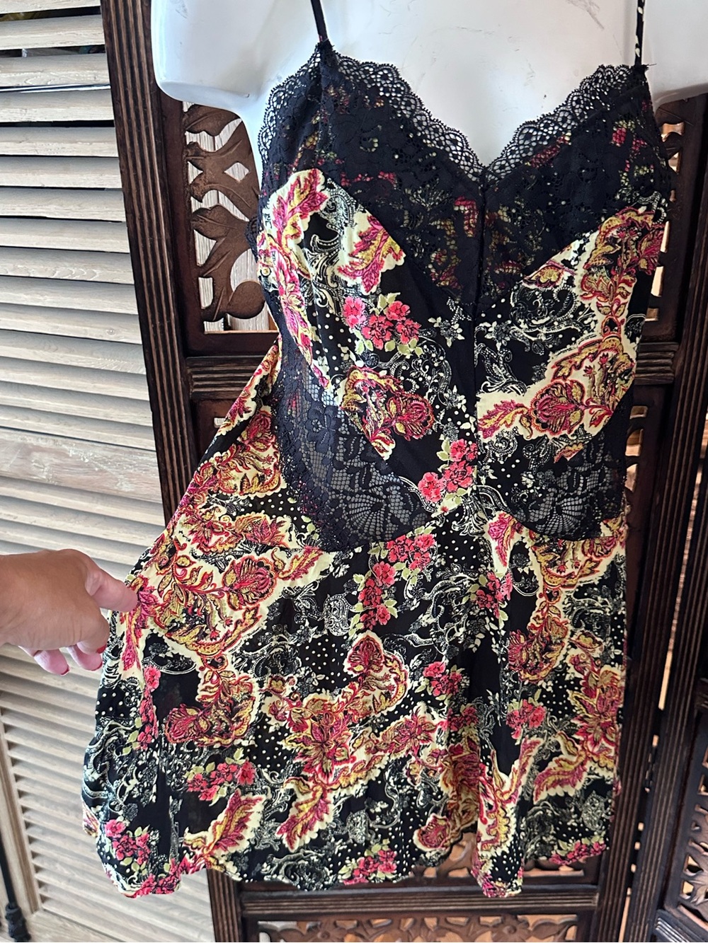 Free People Intimately Boho Multicolor Floral Paisley Lace Chemise / Slip / Gown - Picture 5 of 12